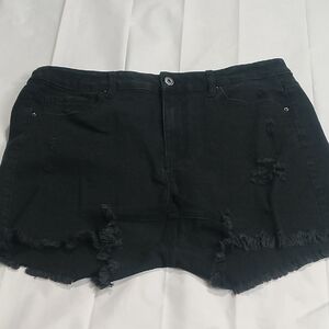 Wax Jean Black Distressed‎ Jean Shorts